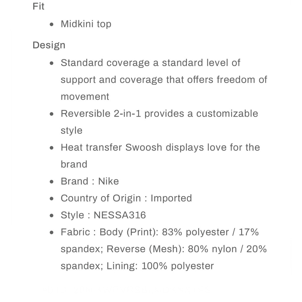 Nike Reversible Sport Mesh Midkini Top - Picture 9 of 9